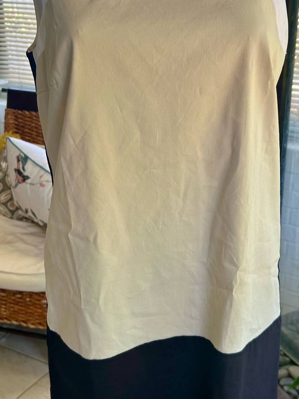 DKNY Cream and Black Colorblock Sleeveless Dress